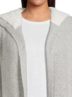 No Boundaries Juniors Plus Cardigan Sweater with Faux Sherpa Lined Hood, Midweight - Image 4