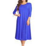 Women's Casual Basic Comfy 3/4 Sleeve Flare A-line Midi long maxi Dress