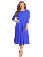 Women's Casual Basic Comfy 3/4 Sleeve Flare A-line Midi long maxi Dress